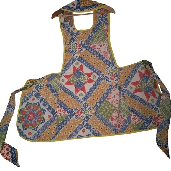Vinitage Apron Adult Patchwork Floral Print Yellow Pockets Grannycore - Picture 5 of 14